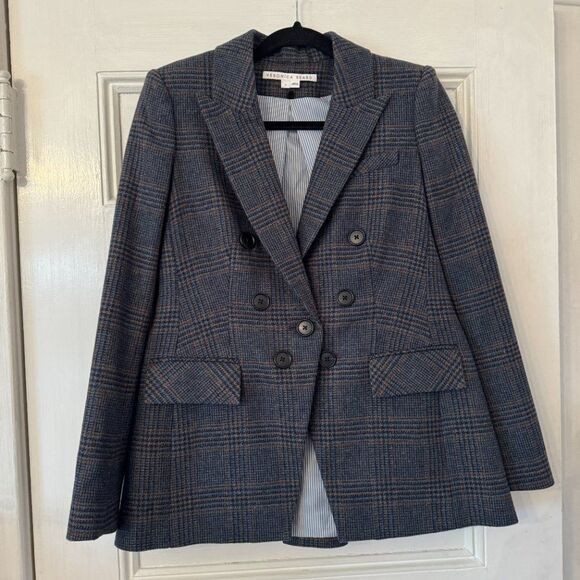 Veronica Beard Yareli Navy Blue Plaid Blazer Dickey Jacket - Picture 4 of 11